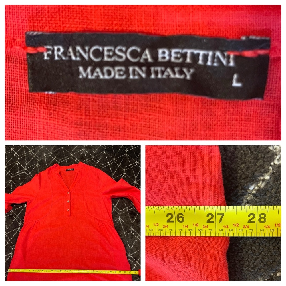 Linen! Francesca Bettini Made In Italy Shirt Dress Red Linen Blend with Pockets - Picture 6 of 7